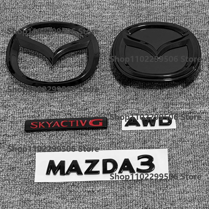 Glossy Black ABS Car Front Grille Eemblem Rear Trunk Badge Replace Stickers SKYACTIV GX For 2019-2025 Mazda 3 Logo Accessories