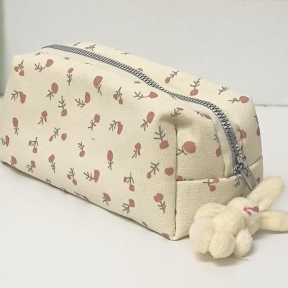 Cute Multifunctional Floral Pen Bag Student Cartoon Pencil Case Large Capacity Stationery Organizer School Office Supplies