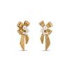 QIAOREN 12272 Waterproof Tarnish Free Ribbed Bow Earrings Gold Stainless Steel 5-Pearl Cluster Draping Bowknot Jewelry US EU