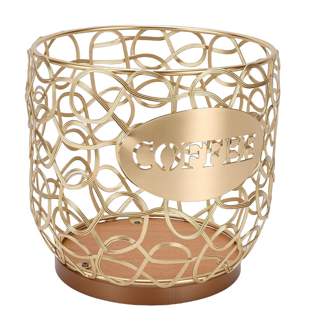 Coffee Pod Holder   Large Capacity Coffee Capsule Storage Basket with Wooden Base for Kitchen Counter   Desktop