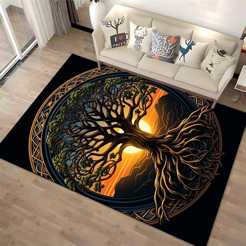 "Tree of Life Rug with Sunset Background, Celtic Style Home Decor" Suitable for use as an anti-slip for living room bedroom sofas