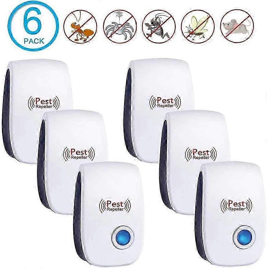 Ultraschall-Schädlingsabwehr für Mäuse, Ratten, Fliegen, Mücken, Spinnen & Kakerlaken - 6er-Pack Elektronische Nagetierabwehr