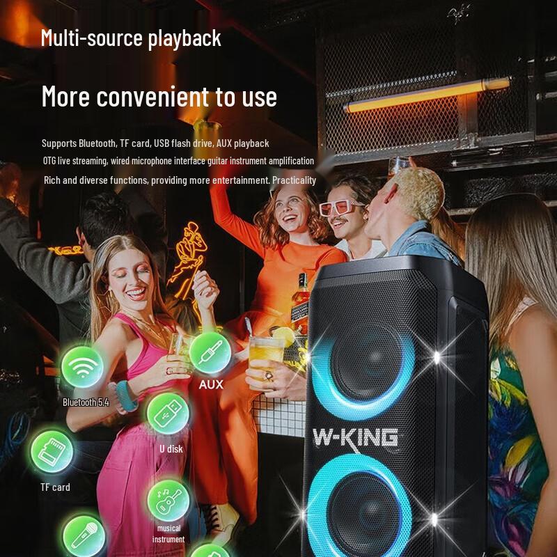 W-King T12 Portable Party Speaker with Karaoke & RGB Lights CN Plug (adapter Included)