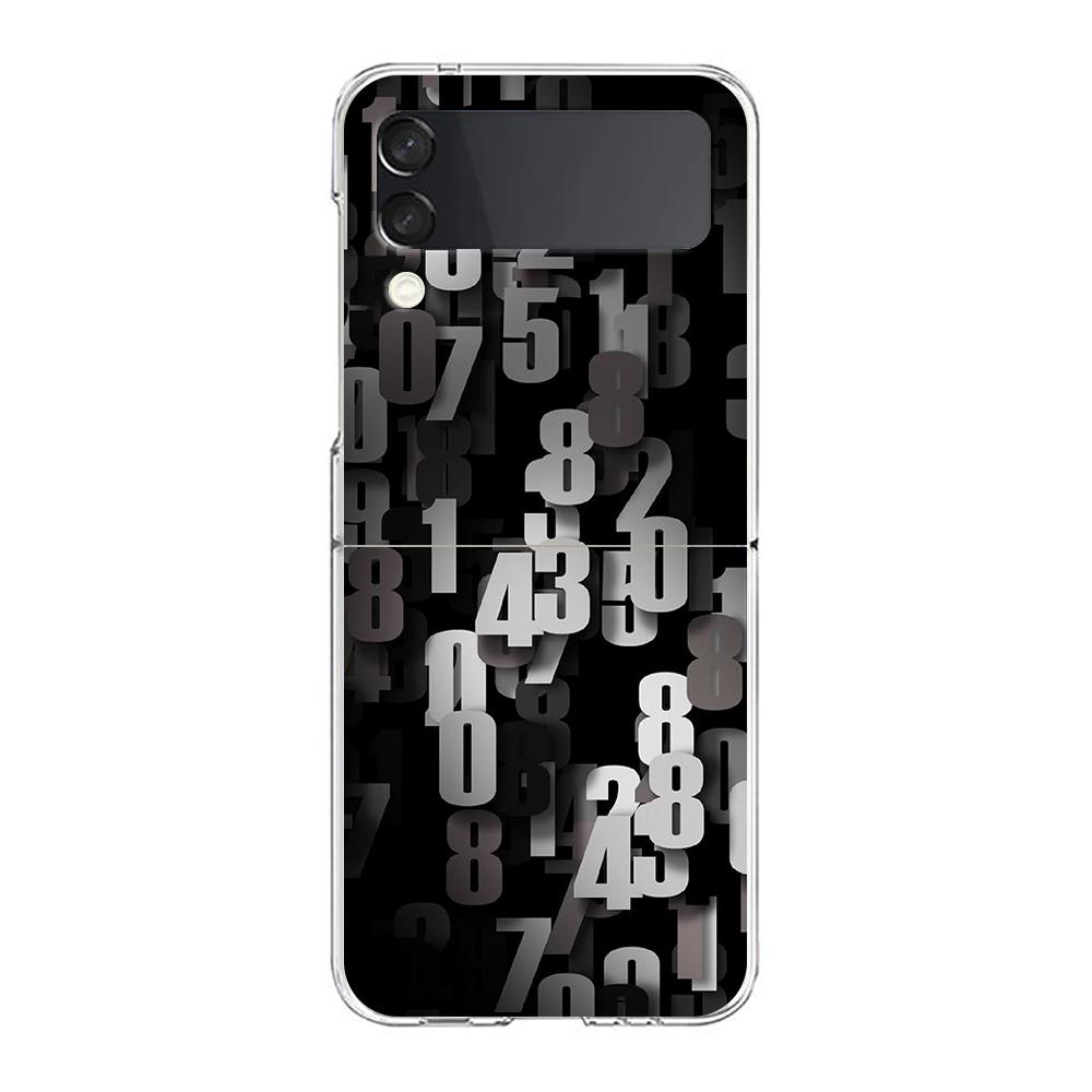 Phone Cover For Samsung Galaxy Z Flip 7 6 5 4 Case Transparent For Samsung Z Flip 3 Hard PC Foldable Shell Number Pattern Capas