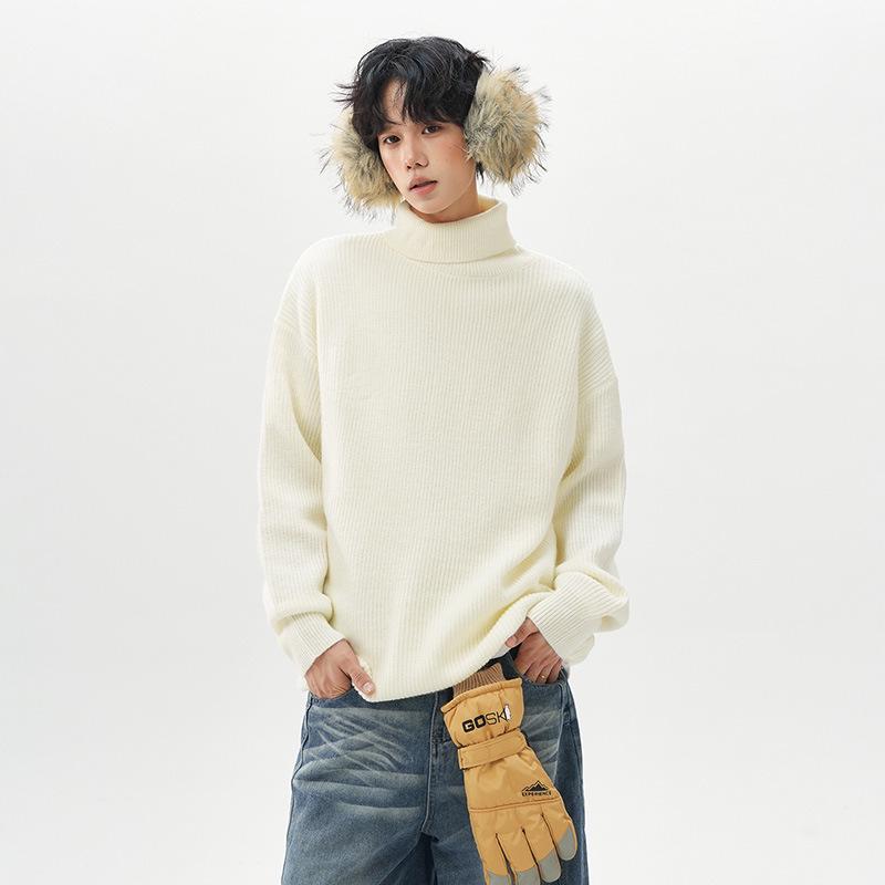 Retro Chunky Knit High Neck Sweater - Cozy Autumn/Winter Loose Fit