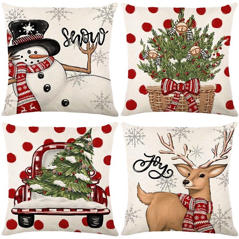 Christmas Pillowcase Decorative Linen Printed Porch Courtyard Sofa Home Decoration Pillowcase