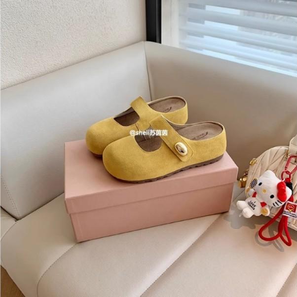 Versatile new calf velvet inner heightening platform Mary Jane Birkenstocks half slippers summer
