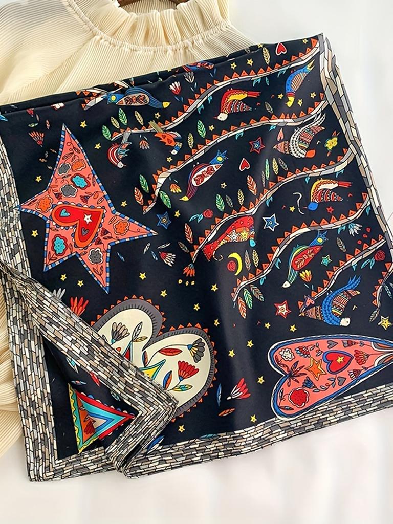 Luxury Women 90x90CM New Twill Silk Big Square Scarf Shawl Fashion Printed Design Summer High Quality Ladies Sunscreen Scarves