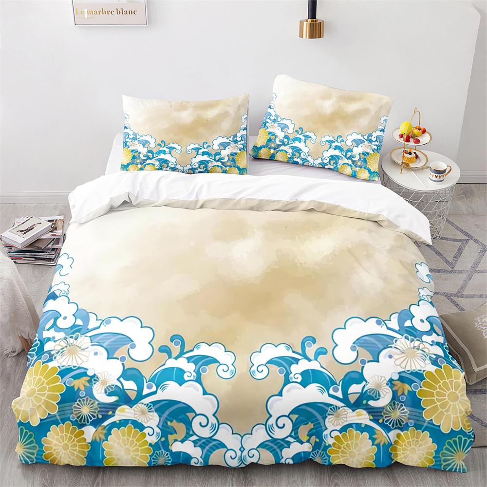 Ukiyo-e Japanese Style Duvet Cover Set Polyester Bedding Set Cherry Blossoms Snow Mountain Comforter Cover King Queen Full Size