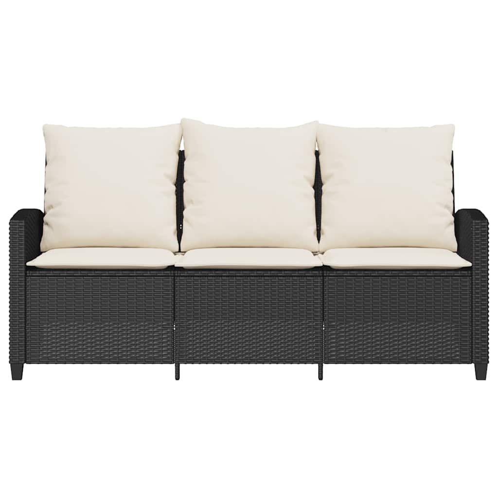 3 Seater Garden Sofa with Cushions & Table Black Poly Rattan