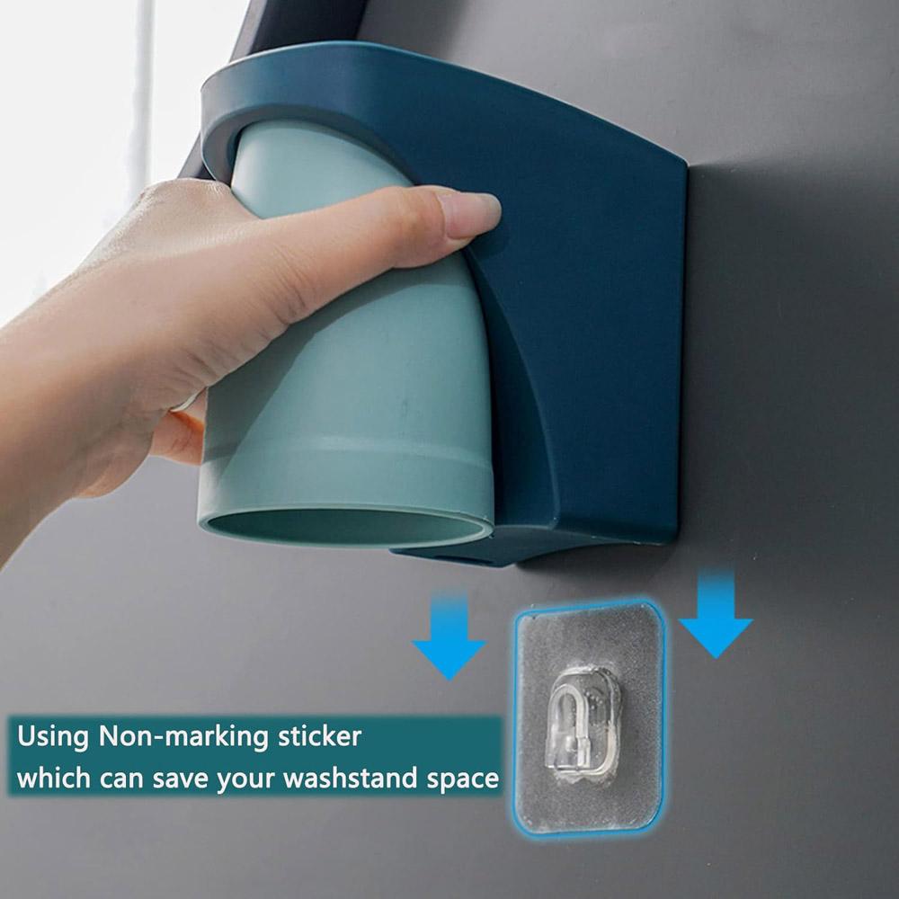 Toothbrush Cup Holder Toothpaste Holder Wall Mount with Self-draining Design & Magnetic Cup Space Saver & Easy Installation