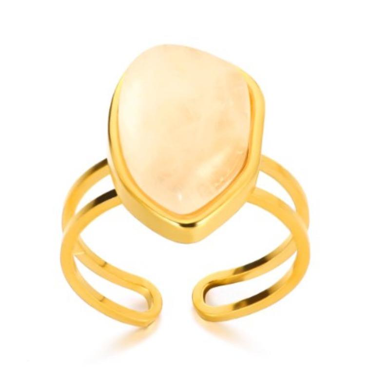 Stylish and Simple Tiger's Eye Stone Opening Adjustable Ring Retro Temperament Stainless Steel Gold-plated Jewelry Ring Versatile Woman
