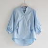 Cotton Korean Loose Large Women's Lantern Sleeve Shirt Women's Back Split Irregular Solid V-Neck  Blouse Top