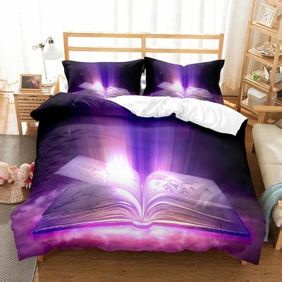 Magic Book Duvet Cover Collection Purple Light Book Comforter Cover Lightweight Polyester Quilt Cover With Pillowcase For Boys Teens