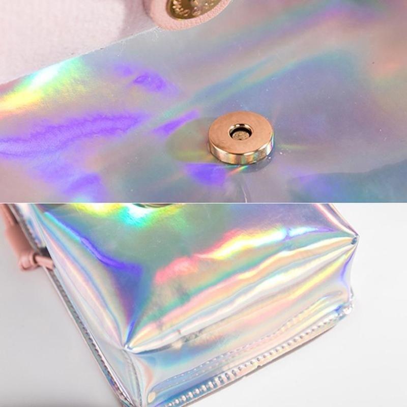 Women  Laser Cover Ring Hasp Crossbody Bag Ladies Coin Phone Shoulder Bag Solid Color Shoulde