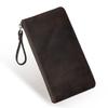 Retro Crazy Horse Leather Zipper Pen Bag Portable Large Capacity Pen Case Pencil Bag Teacher Bag Vintage Long Wallet for Men