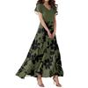 Women's Casual V-neck Short Sleeve High Waist Retro Flower Leaf Print Dress