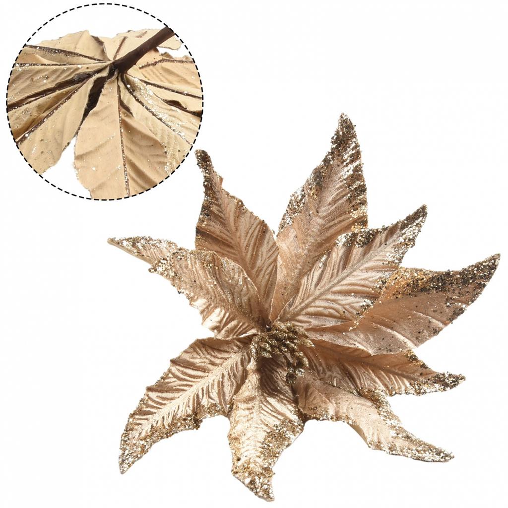 Christmas Flower 25cm Decor Glitter Hanging Plastic