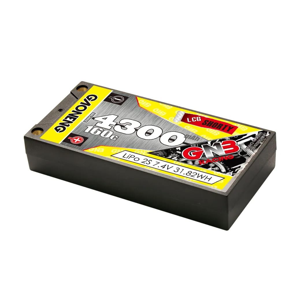P.D GAONENG GNB Li-Po Battery, High Capacity 2S 7.4V 160C320C 4300mAh with XT60 Plug and 5mm Gold Plug, for RWD, Drift, and Racing 110 Scale RC Cars