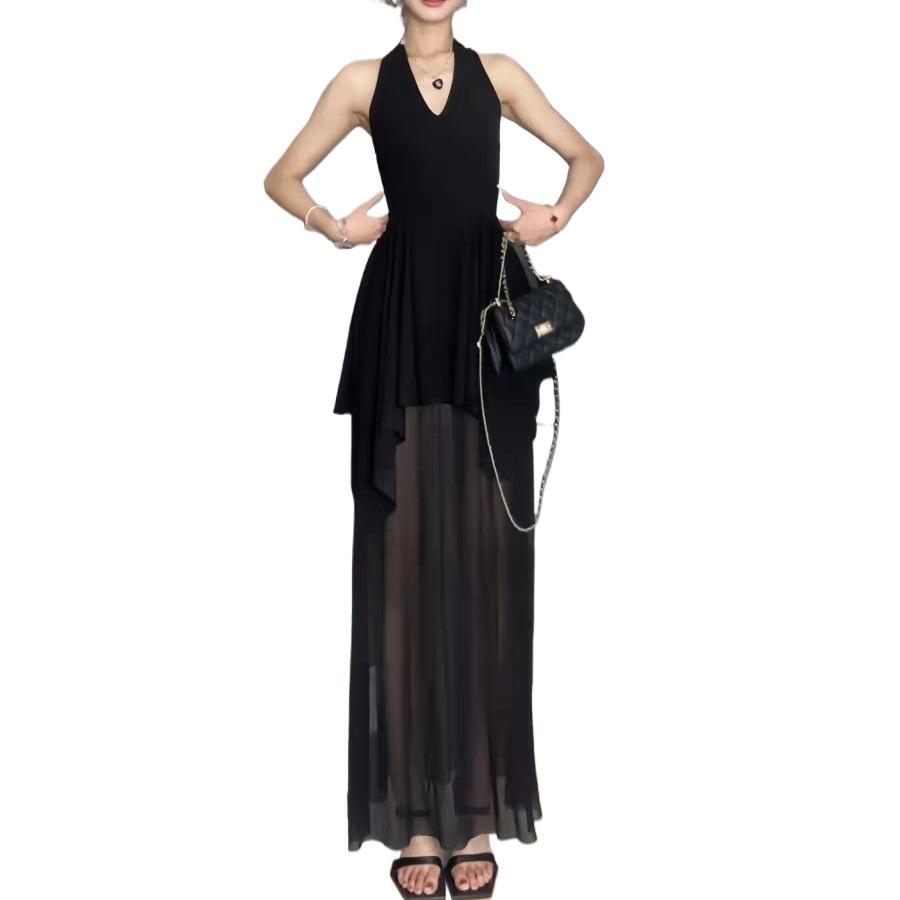 Celebrity Style Sexy V-neck Neck Dress Women's Design Sense Fashion Temperament Waist Dress Skirt Irregular Long Dress