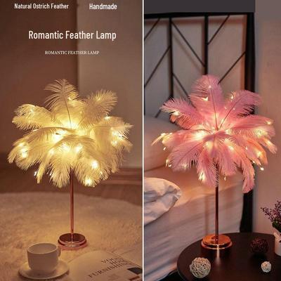 Luxury Handmade Feather Lamp: Dual-Use USB/Battery Night Light for Romantic Bedroom Décor