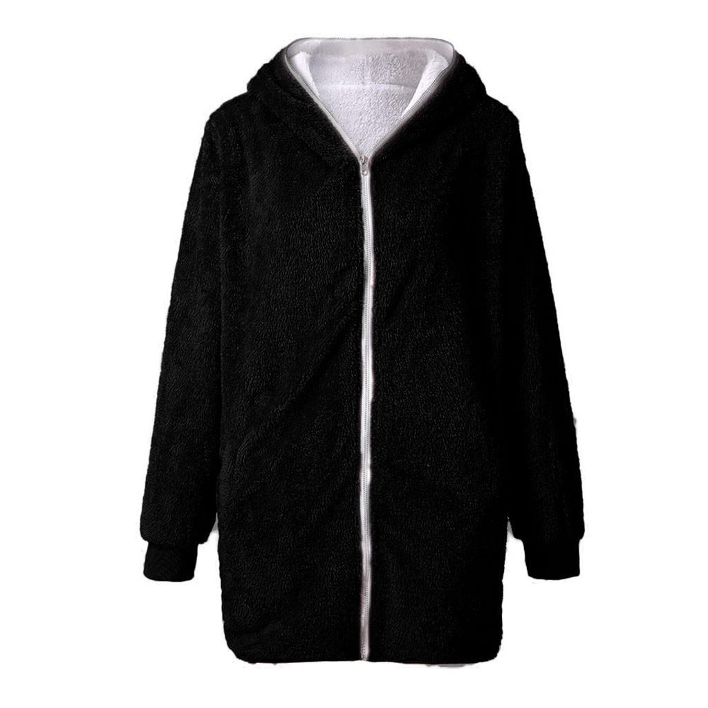 Damer Ensfarget Oversized Glidelås Ned Hettekåpe Cardigans Yttertøy Med Lomme