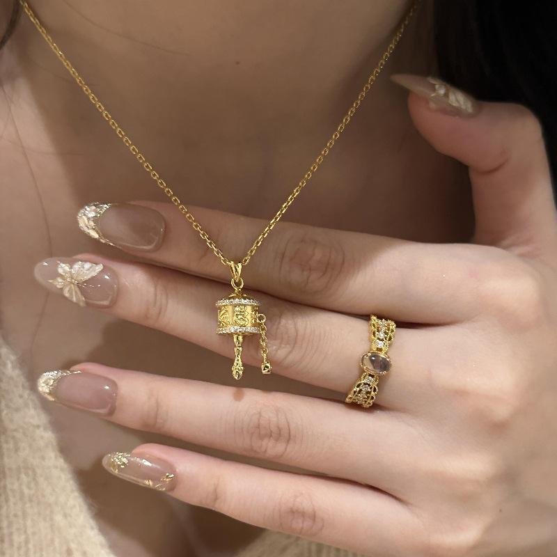 New In Court Style Six Character Mantra Prayer Bucket Necklaces Light Luxury Exquisite And Shiny Collar Chain Jewelry Gift