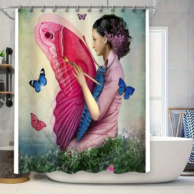 

Floral Butterfly Shower Curtain Nature Botanical Vintage Home Decor Bathroom Set Artistic Landscape Wall Hanging Panel W60H190(CM)-1 Pcs