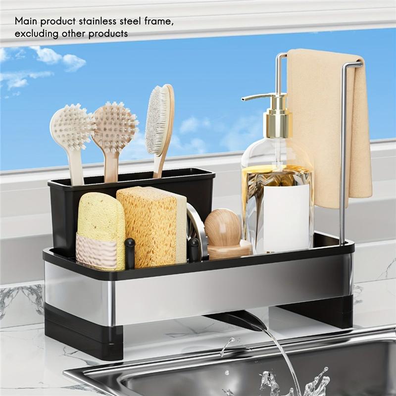 Multi-Function For Cleaning Supplies Storage Box Stainless Steel Sponge Rack With Drain-Kitchen Bath Towel Brush Set