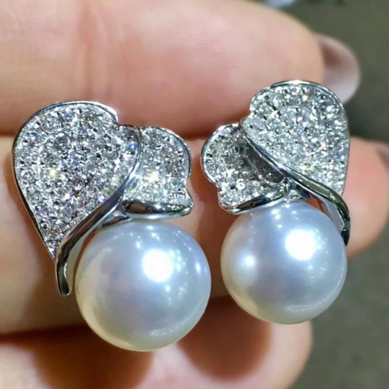 Simple Stylish Simulated Pearl Earrings with Cubic Zirconia Fashionable Women Silver Color Luxury Trendy Jewelry