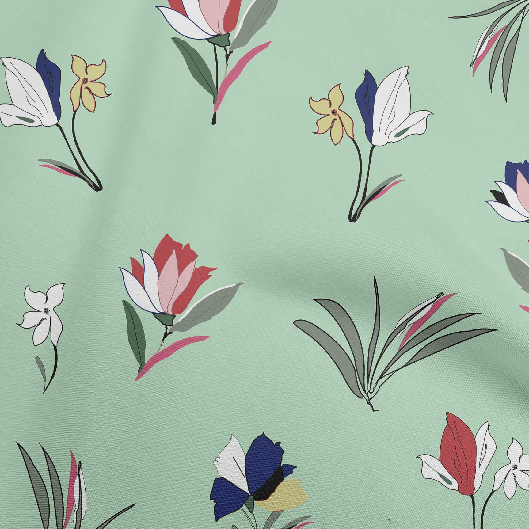

oneOone Cotton Flex Light Green Fabric Floral-Magnolia-Hand Drawn Floral Pattern Craft Projects Decor Fabric Printed By The Yard 40 Inch 42 Inch Wide - Viscose Chiffon м ята зелений колір