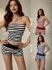 2026 Black & White Stripe Bandeau Shorts Set: Sleek European & American Style