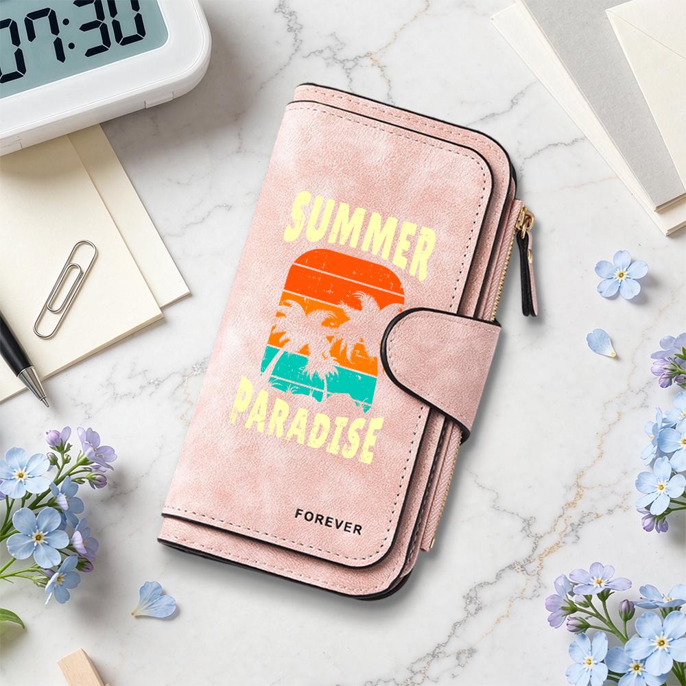 Summer Paradise Leather Wallet Large Capacity Multi Card Slot Casual Portable Purse for Daily Use