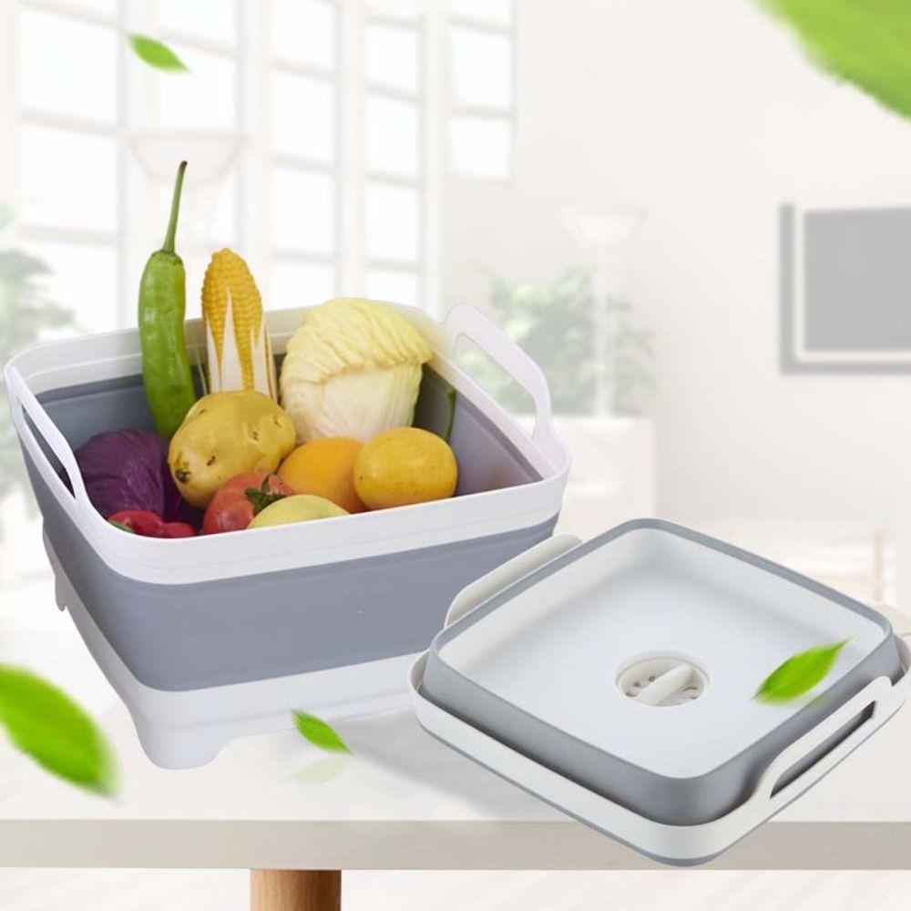 With Drain Plug Folding Wash Basin Foldable Kitchen Storage Tray Portable Storage Basket Fruit