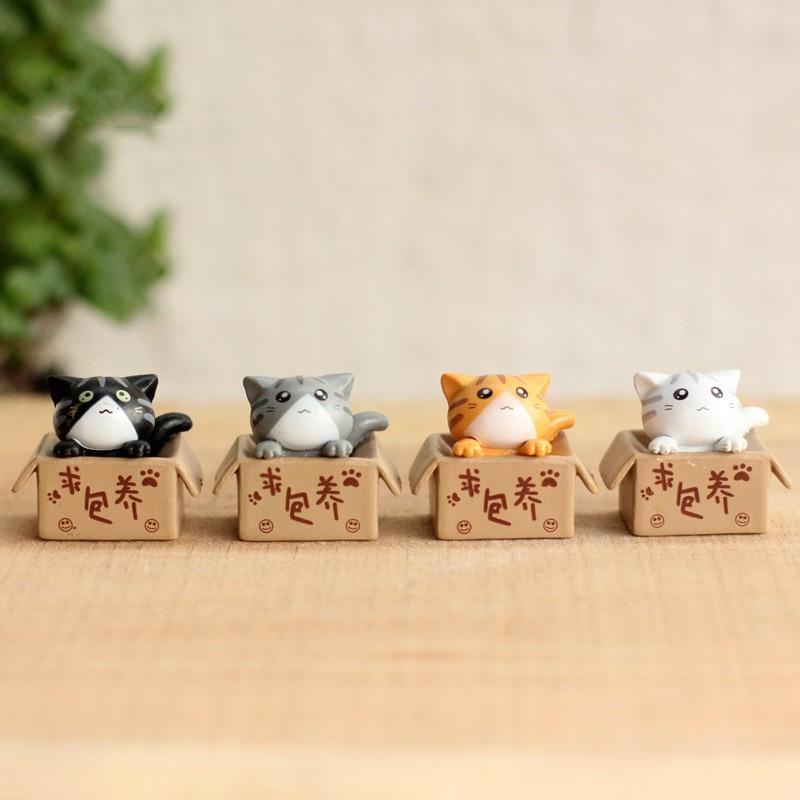 

4 шт. DIY сказочный сад украшения милые животные кошки миниатюры мини-фигурки мох террариум микро пейзаж 3x2.5x1.8cm разноцветный