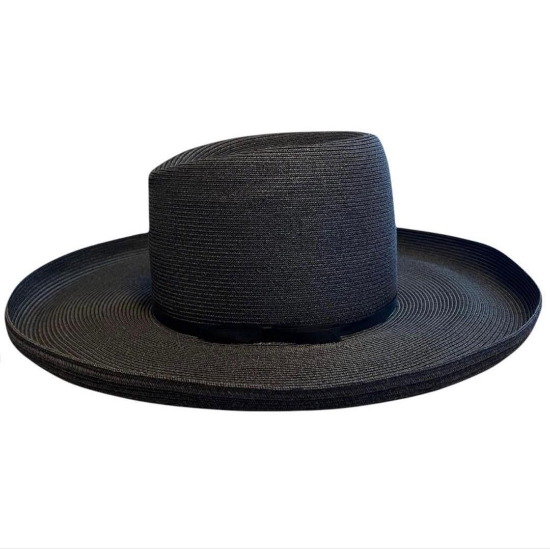 Used CA4LA Black Straw Hat Centerfold Hat