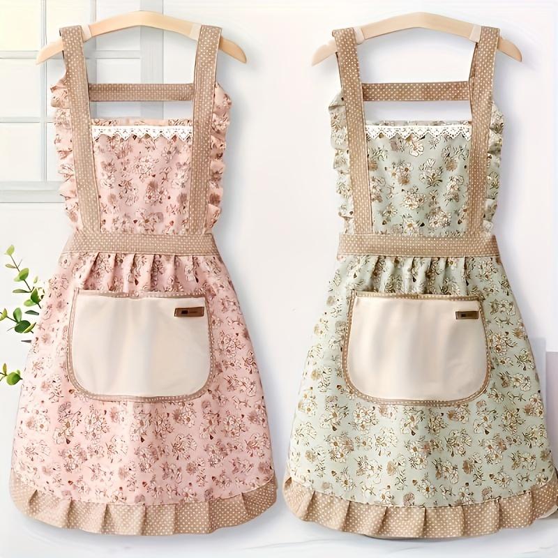 

1pc Floral Lace Princess Apron, with Hand - Wipe Pocket, Stylish Ruffle Design, Ideal for Kitchen, Living Room & Bathroom Cleaning рожевий