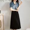 2026 Summer Retro Denim Dress & Vest Set: Casual Short-Sleeved Two-Piece Fashion