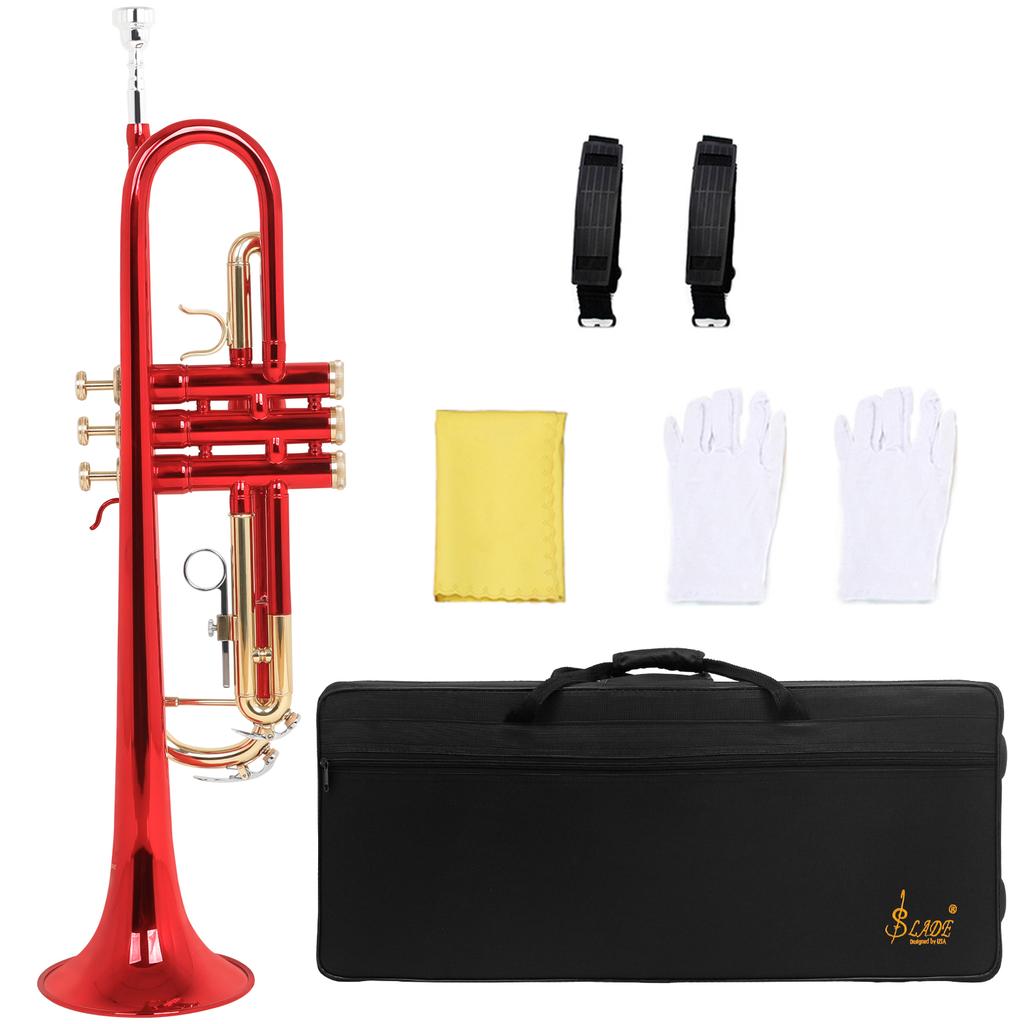 SLADE Bb Trumpet for Beginner B Flat Premium Brass body Colorful Trumpet Professional Brass Musical Instrument with Case Gloves