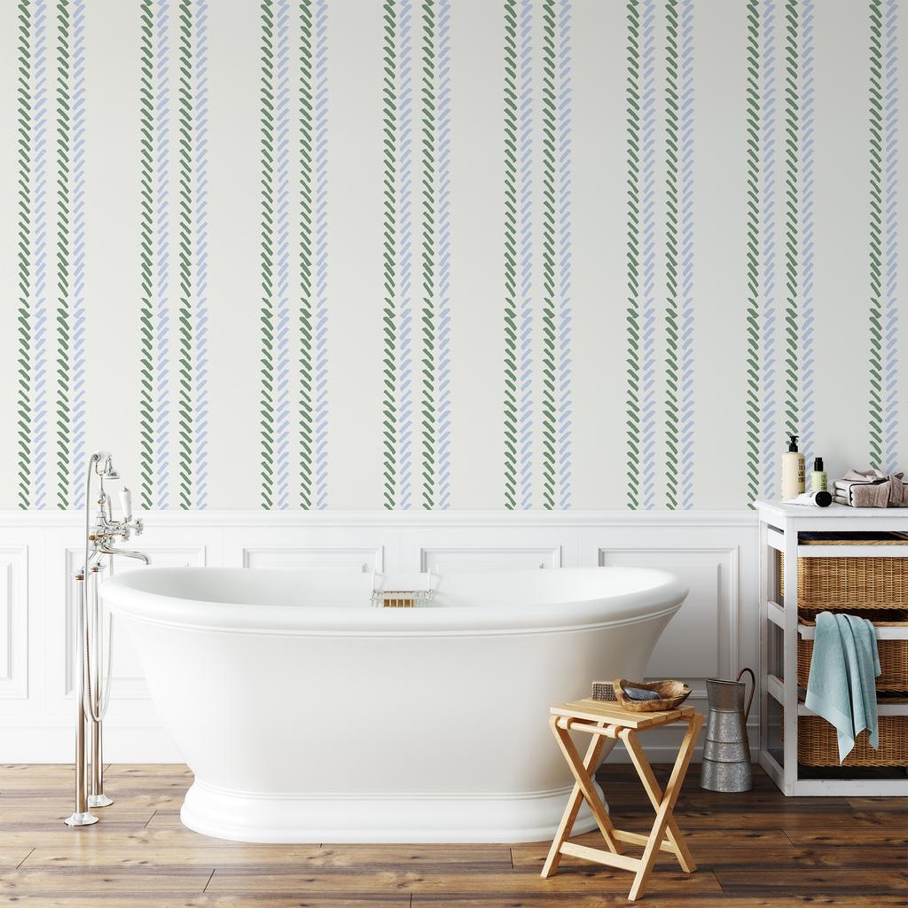 1pc Green Blue Herringbone Peel And Stick Wallpaper Self Adhesive Geometric Stripe Removable Contact Paper for Bathroom Decor