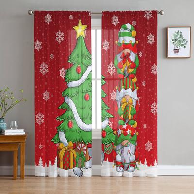 Christmas Gnome Snowflake Sheer Curtains For Kids Bedroom Living Room Voile Curtains Xmas Kitchen Tulle Curtain