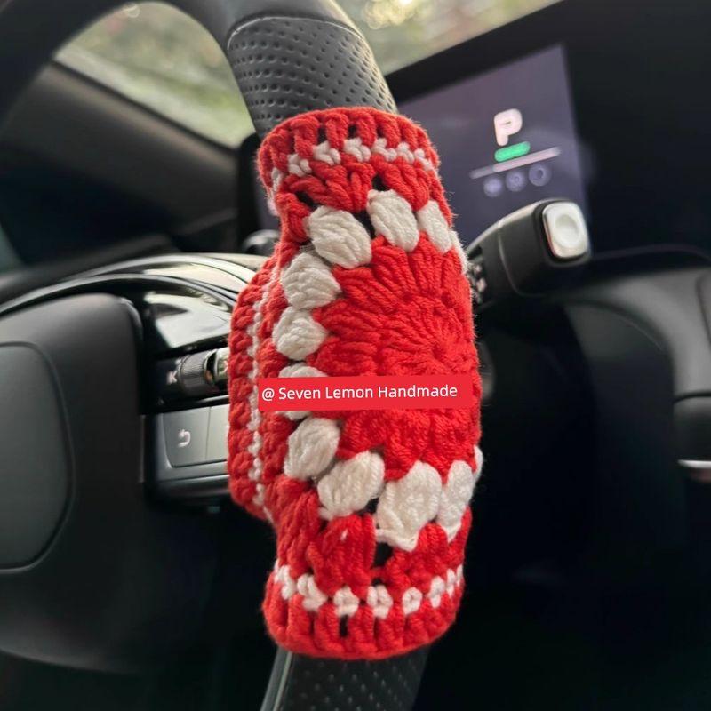 

Finished Product | Hand-Woven Car Steering Wheel Cover Knitting Blocking Wear-Resistant Hand Sweat-Absorbing Protective Cover Width 13cm 1 Pair of Small Red Flowers (2 in Total)
