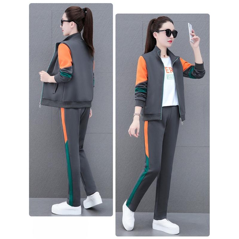 Fashion Colorblock Open Cardigan Women Two Piece Sport Set Slim Fit Long Sleeve Casual Activewear Korean Style Workout Suit