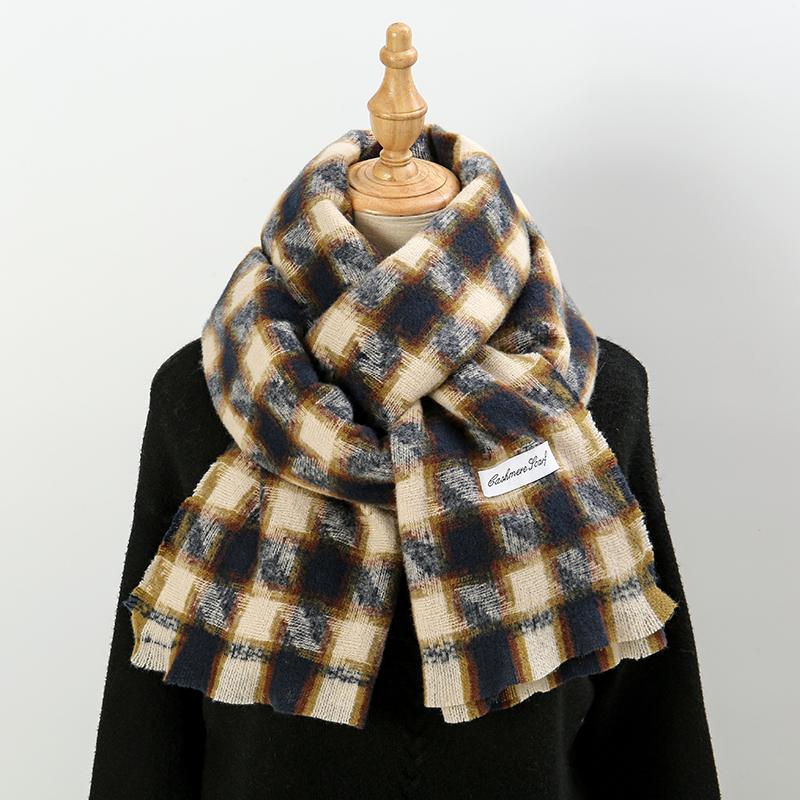 Vintage Plaid Pashmina Shawl Scarf For Woman Winter Warm Scarves Fashion Long Wraps Thick Cashmere Like Muffler Foulard Scarf