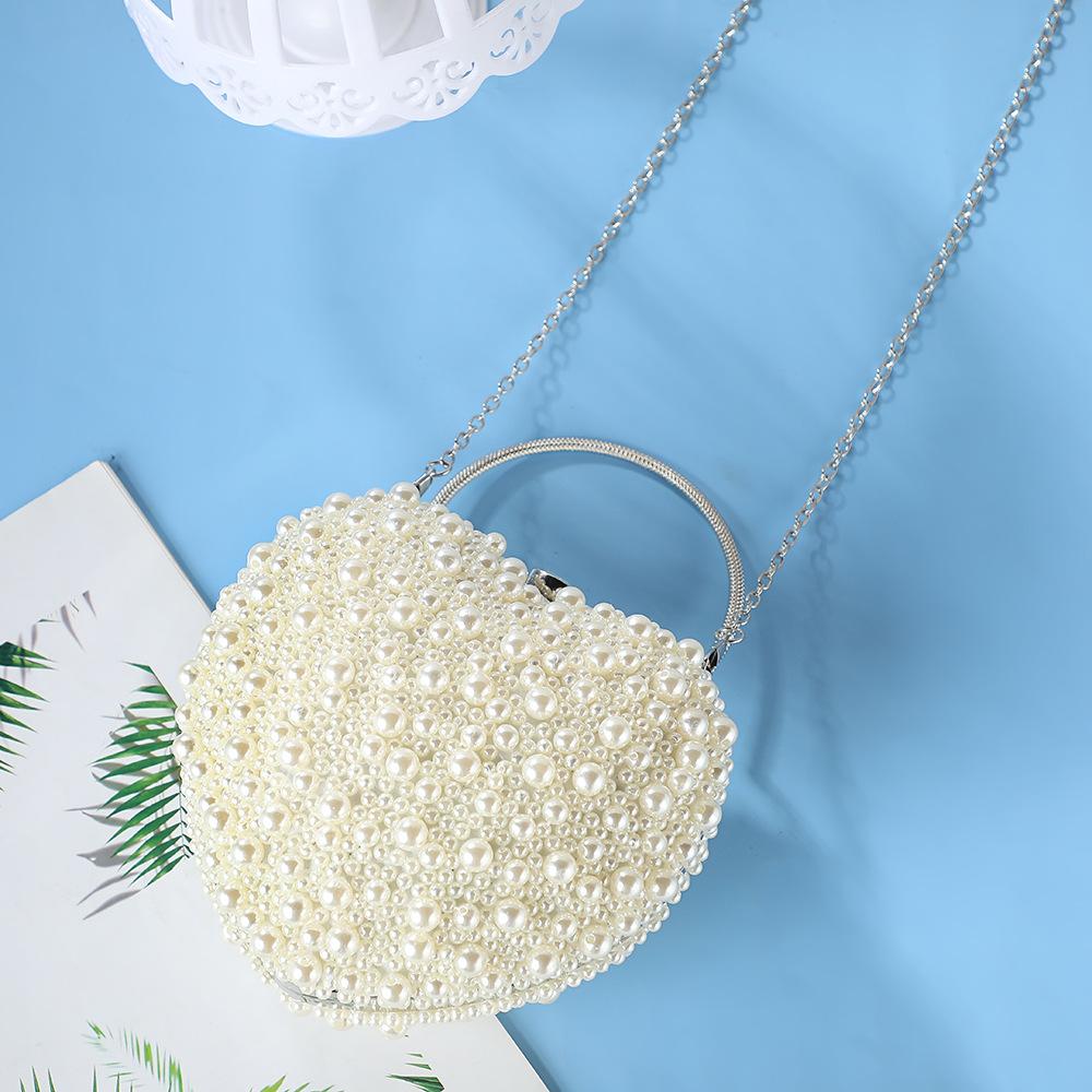 Heart Shape Women Bag Creative Handmade Heart Pearl Evening Bag Lock Weaving Packet Bag Bridal Bag Over Shoulder Bag Designer Handbag Women Bag