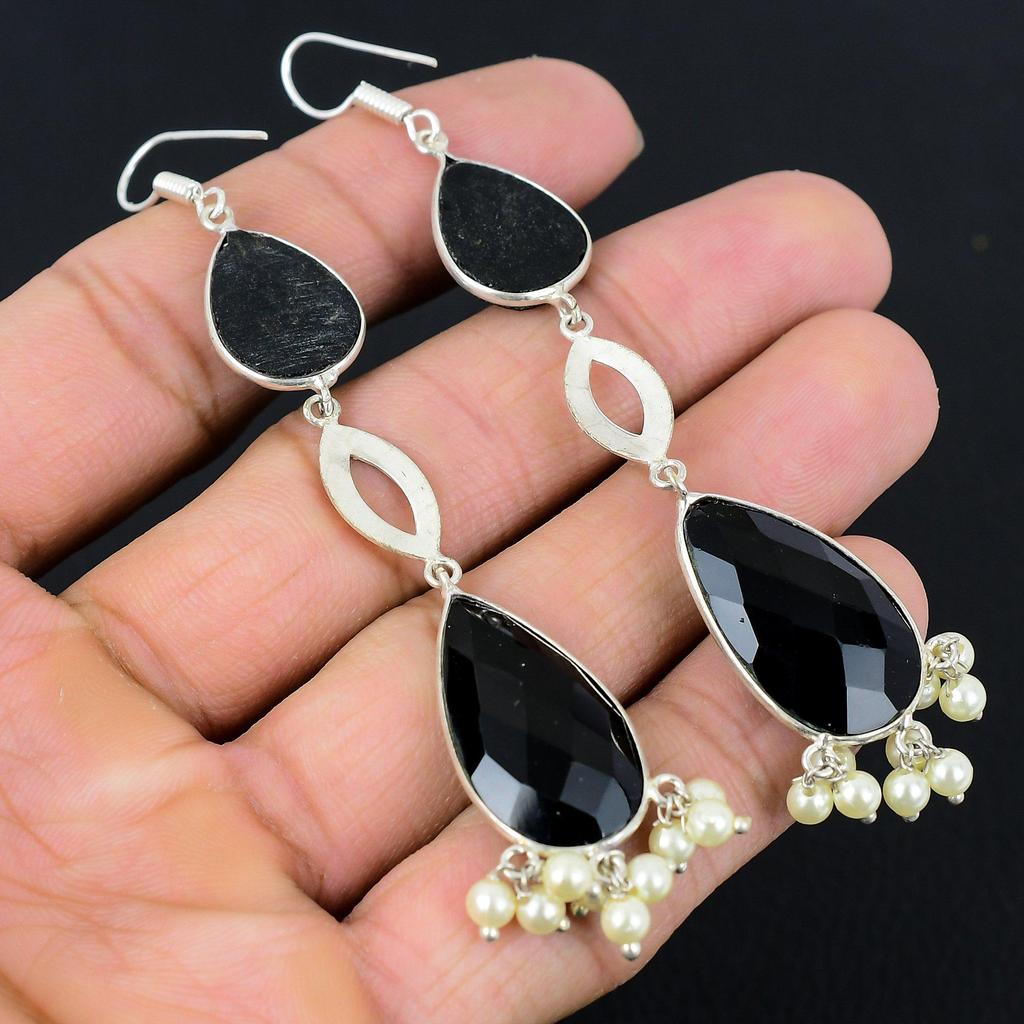 Sisters Day Deal Pear Black Spinel Stone 925 Sterling Silver New Dangle Earrings