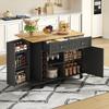 Isola Cucina con Piano di Lavoro Pieghevole, Dotata di 5 Ruote Bloccaibili, Ripiano Porta, Portabottiglie e Portabicchieri, Nero, 120 x 45(70) x 89 cm