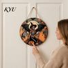 Vintage Witch And Bat Plaque Halloween Wooden Sign, Round Hanging Pendant with Lanyard, Retro Distressed Rustic Wall Decor Wood Skeleton/Pumpkin/Clown