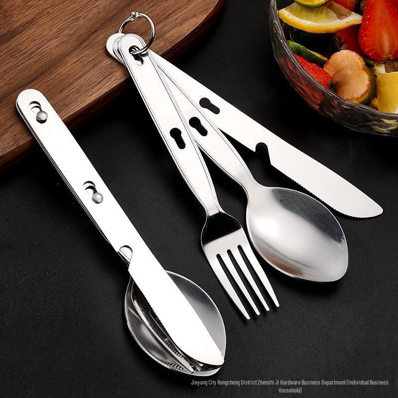 Stainless Steel Travel BBQ Utensil Set: Knife, Fork, Spoon & Bottle Opener