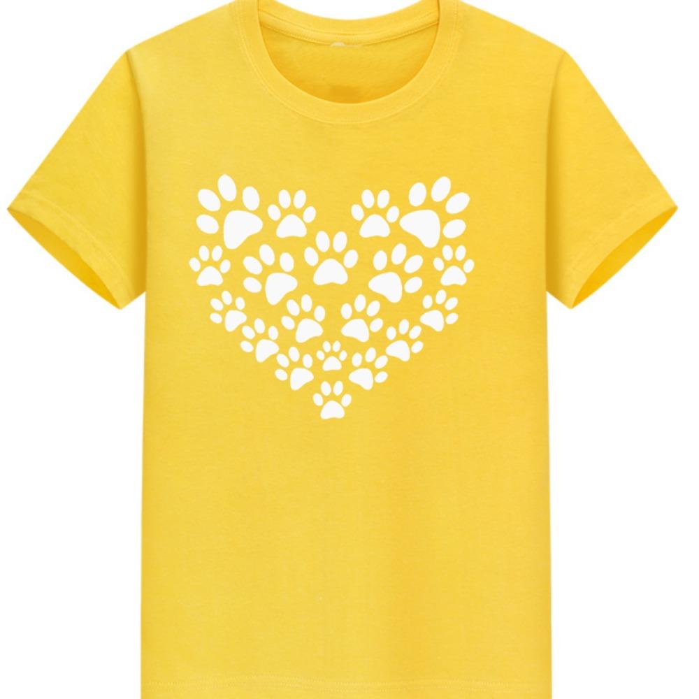 Women's Heart-shaped Dog Footprints Fun Print Dog Lover Round Neck Short Sleeve Sport T-shirt Tops  Harajuku